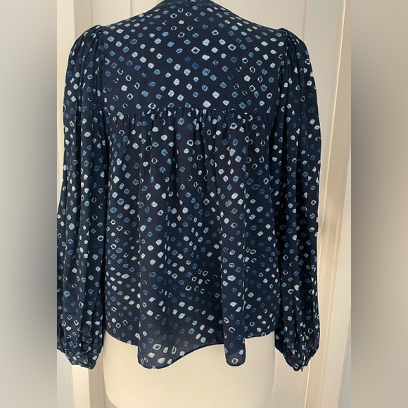 ULLA JOHNSON - Djuna midnight blue silk billowy blouse - Size 2 - Picture 2 of 5